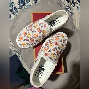 Vans Women's Floral Slip-On Sneakers - White and Multicolor